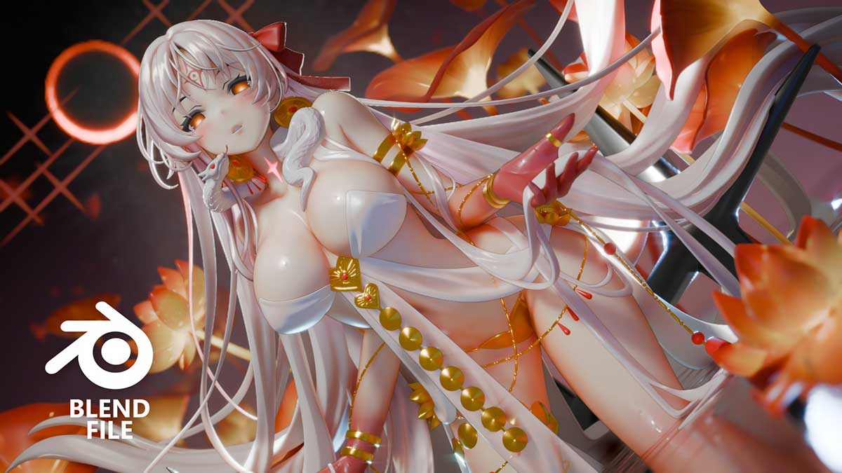 卡通动漫印度神话女神杜尔迦人物角色高精度3D模型下载(Blender)