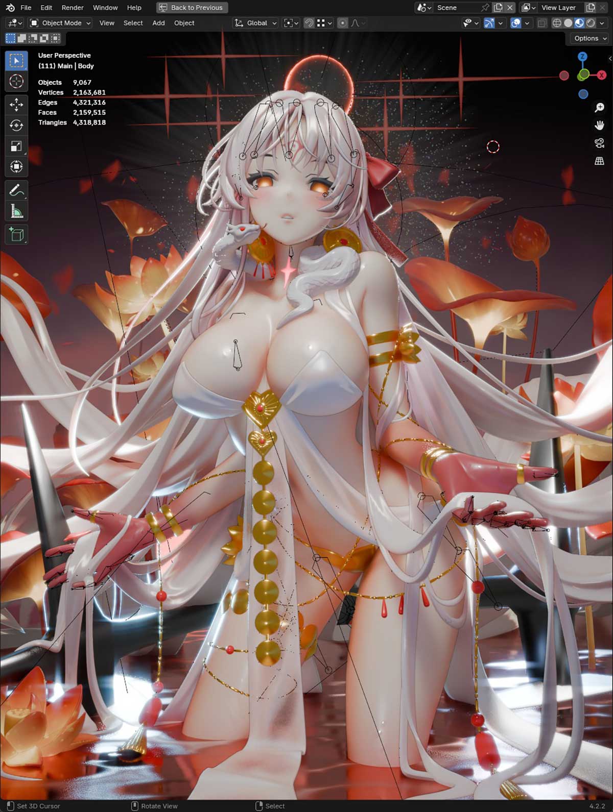 卡通动漫印度神话女神杜尔迦人物角色高精度3D模型下载(Blender)