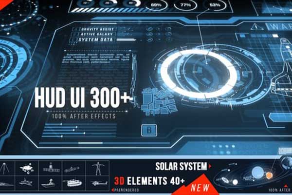AE/PR模板300组科技感UI界面信息数据HUD元素动画包(含音乐素材) HUD UI Pack V2