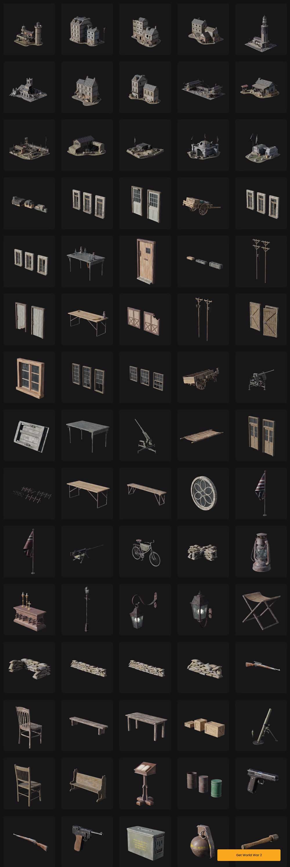 第二次世界大战战场防御工事破损建筑场景3D模型合集下载(C4D,Blender,3DS MAX,Maya,Houdini/Unity/UE,FBX/OBJ)