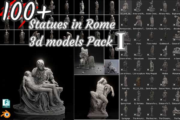 100多种3D扫描真实罗马著名雕塑雕像3D模型资产下载(Blender) 100+ Scaned Famous Statues In Rome 3D Models Pack