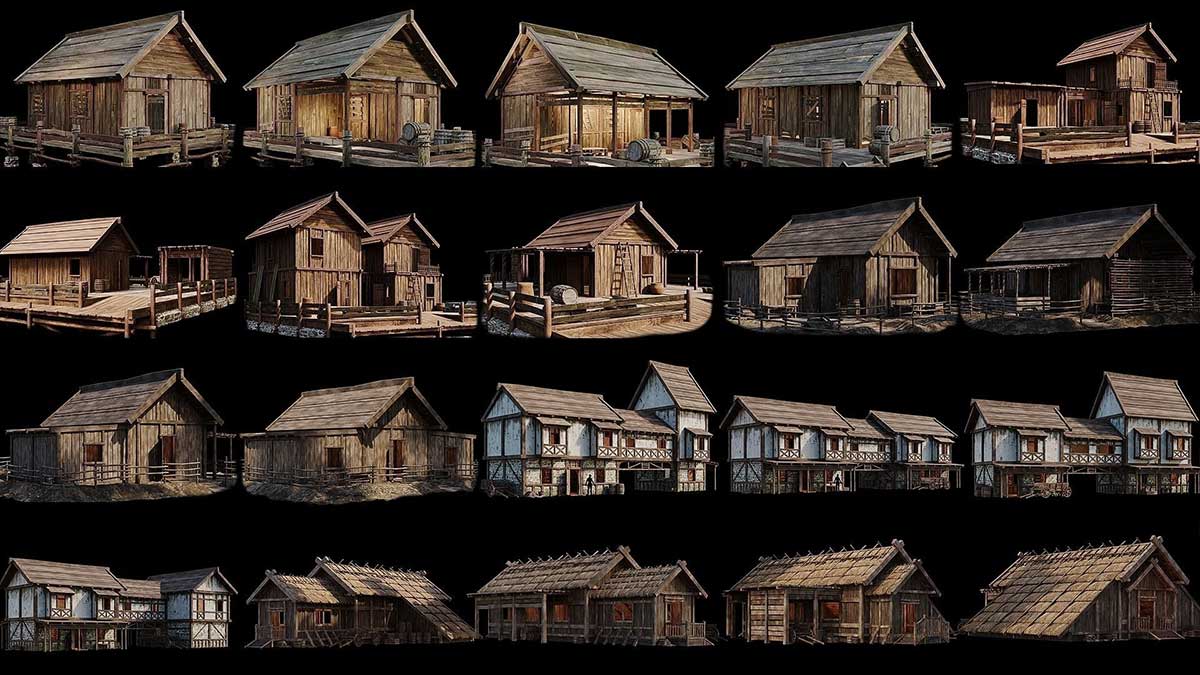 200个中世纪欧洲木式老房子建筑3D模型资产下载(Blender/FBX格式) 200 OLD MEDIEVAL HOUSES BUILDINGS PACK