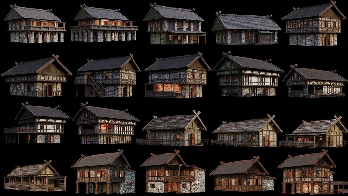 200个中世纪欧洲木式老房子建筑3D模型资产下载(Blender/FBX格式) 200 OLD MEDIEVAL HOUSES BUILDINGS PACK