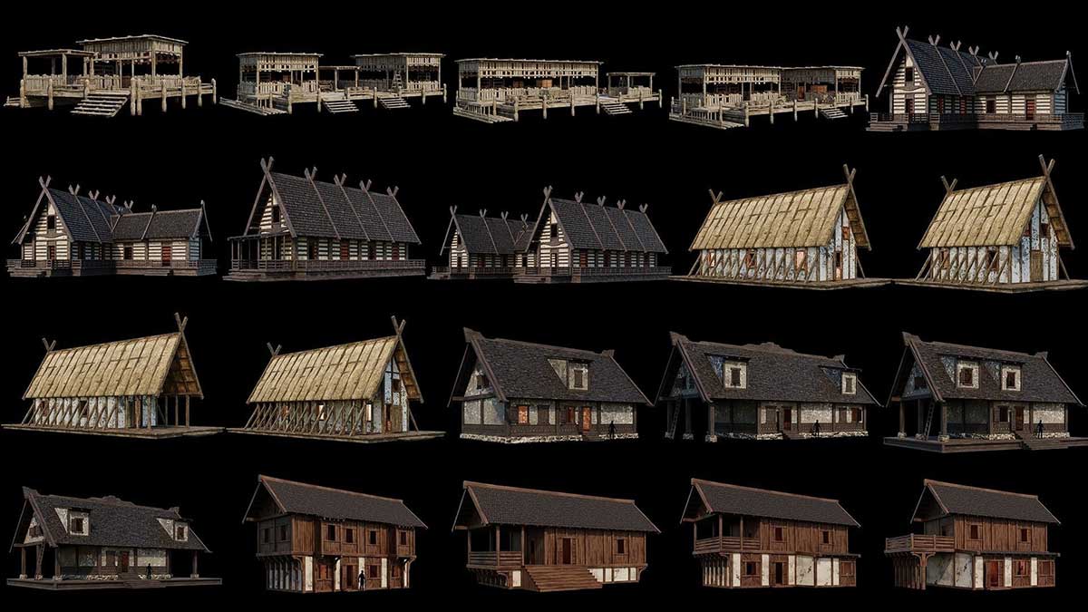 200个中世纪欧洲木式老房子建筑3D模型资产下载(Blender/FBX格式) 200 OLD MEDIEVAL HOUSES BUILDINGS PACK