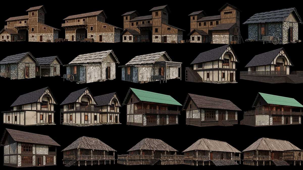 200个中世纪欧洲木式老房子建筑3D模型资产下载(Blender/FBX格式) 200 OLD MEDIEVAL HOUSES BUILDINGS PACK