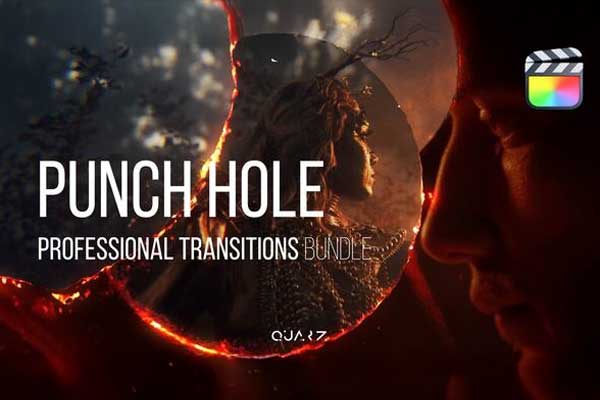 FCPX40个电影胶片穿孔过渡转场预设插件 Punch Hole Transitions for Final Cut Pro