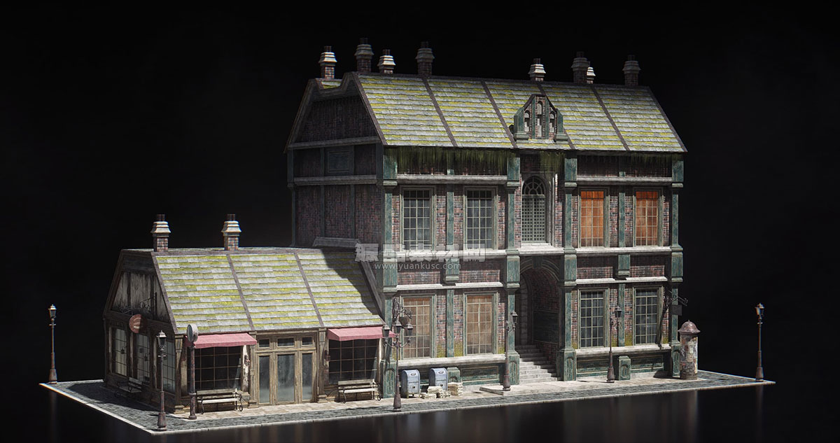 惊悚阴森恐怖小镇楼房木屋建筑3D模型资产(C4D,Blender,3DS MAX,Unity,UE,FBX/OBJ) kitbash3d lovecraft