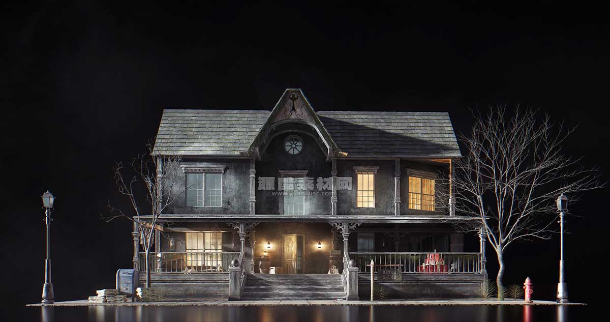 惊悚阴森恐怖小镇楼房木屋建筑3D模型资产(C4D,Blender,3DS MAX,Unity,UE,FBX/OBJ) kitbash3d lovecraft