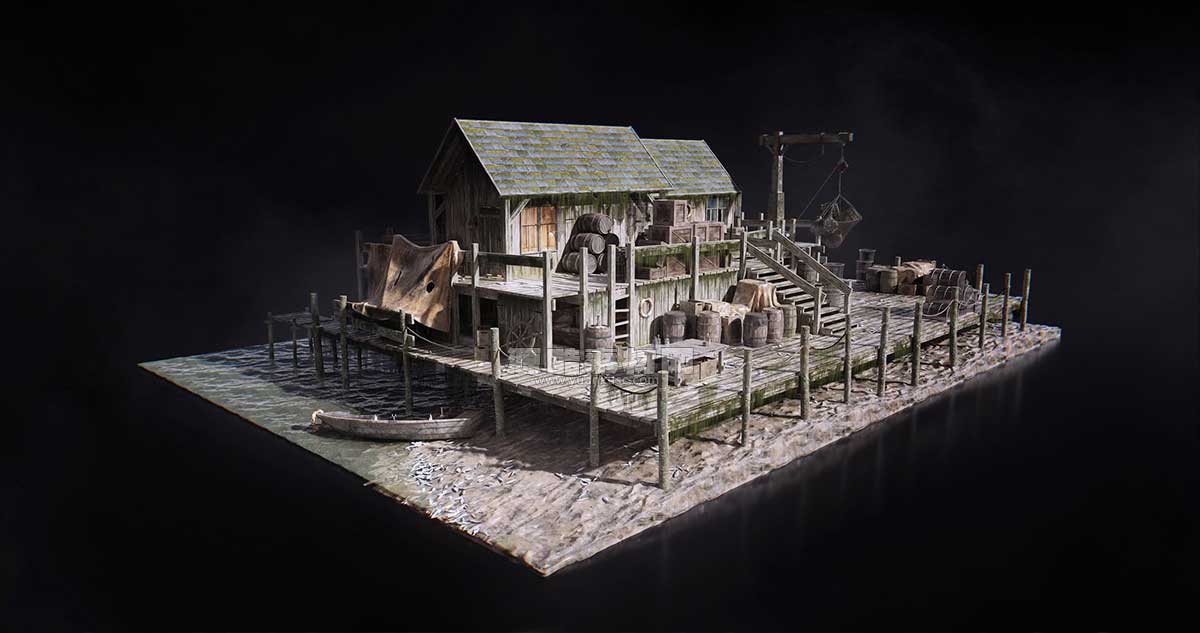 惊悚阴森恐怖小镇楼房木屋建筑3D模型资产(C4D,Blender,3DS MAX,Unity,UE,FBX/OBJ) kitbash3d lovecraft