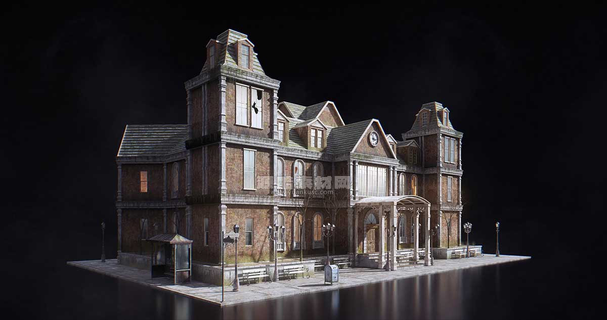 惊悚阴森恐怖小镇楼房木屋建筑3D模型资产(C4D,Blender,3DS MAX,Unity,UE,FBX/OBJ) kitbash3d lovecraft