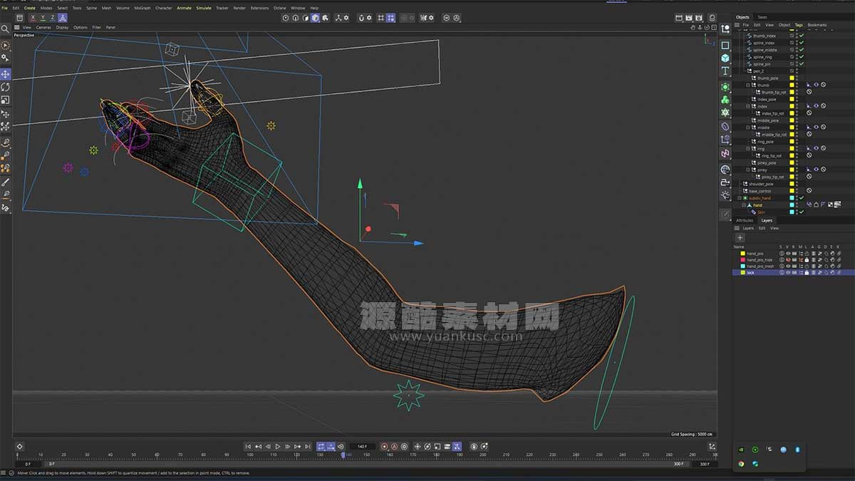 C4D骨骼绑定手3D模型+预设 Rigged Hand in Cinema 4D [C4D/Xpresso]