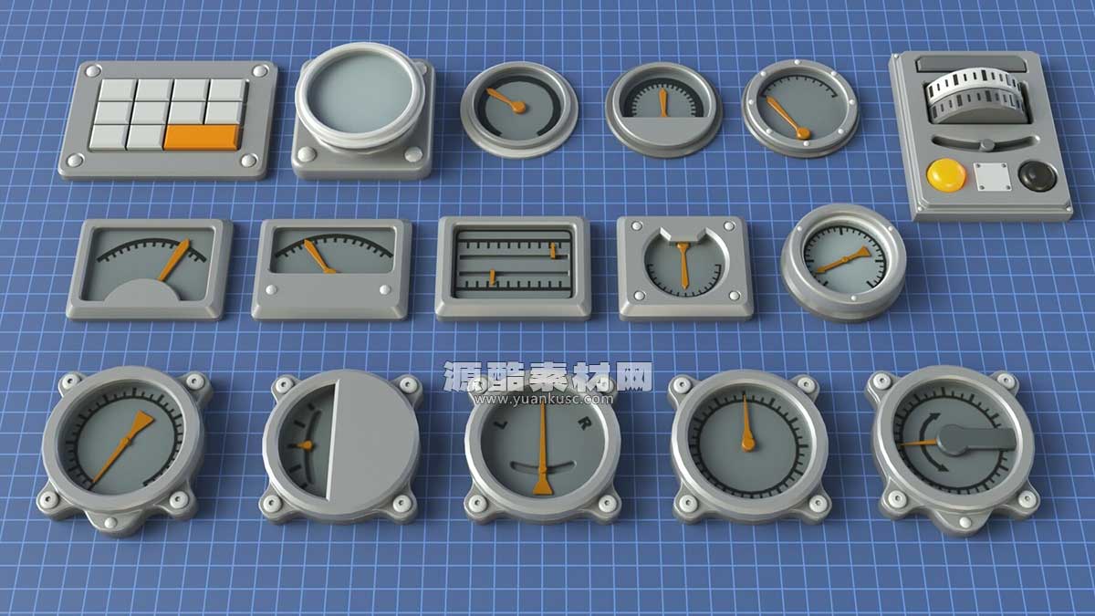 工业仪表螺母开关设备3D模型资产(C4D,Blender,MAX,FBX,OBJ格式) Industrial Kitbash – 9 – 156 pieces