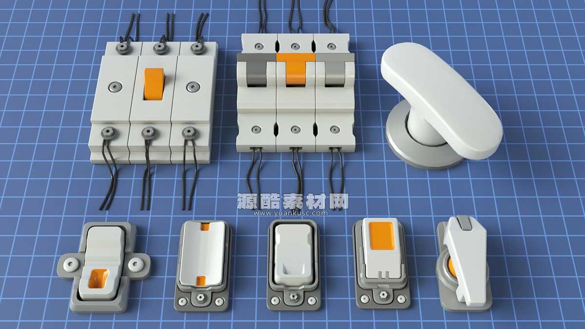 工业仪表螺母开关设备3D模型资产(C4D,Blender,MAX,FBX,OBJ格式) Industrial Kitbash – 9 – 156 pieces