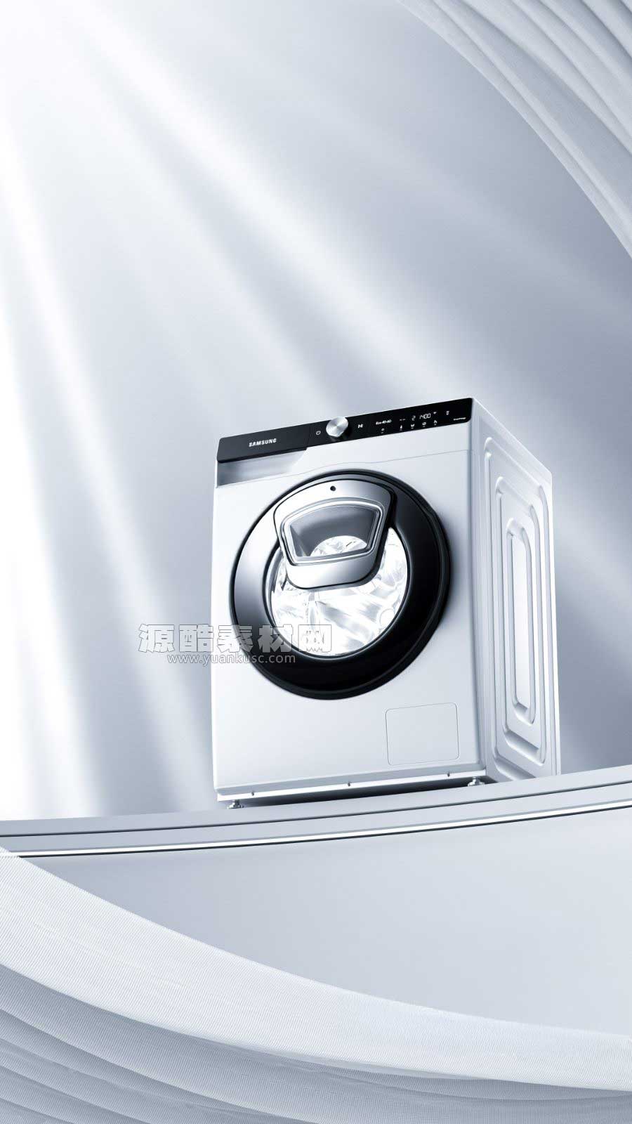 C4D滚筒洗衣机产品场景OC渲染工程洗衣机3D模型