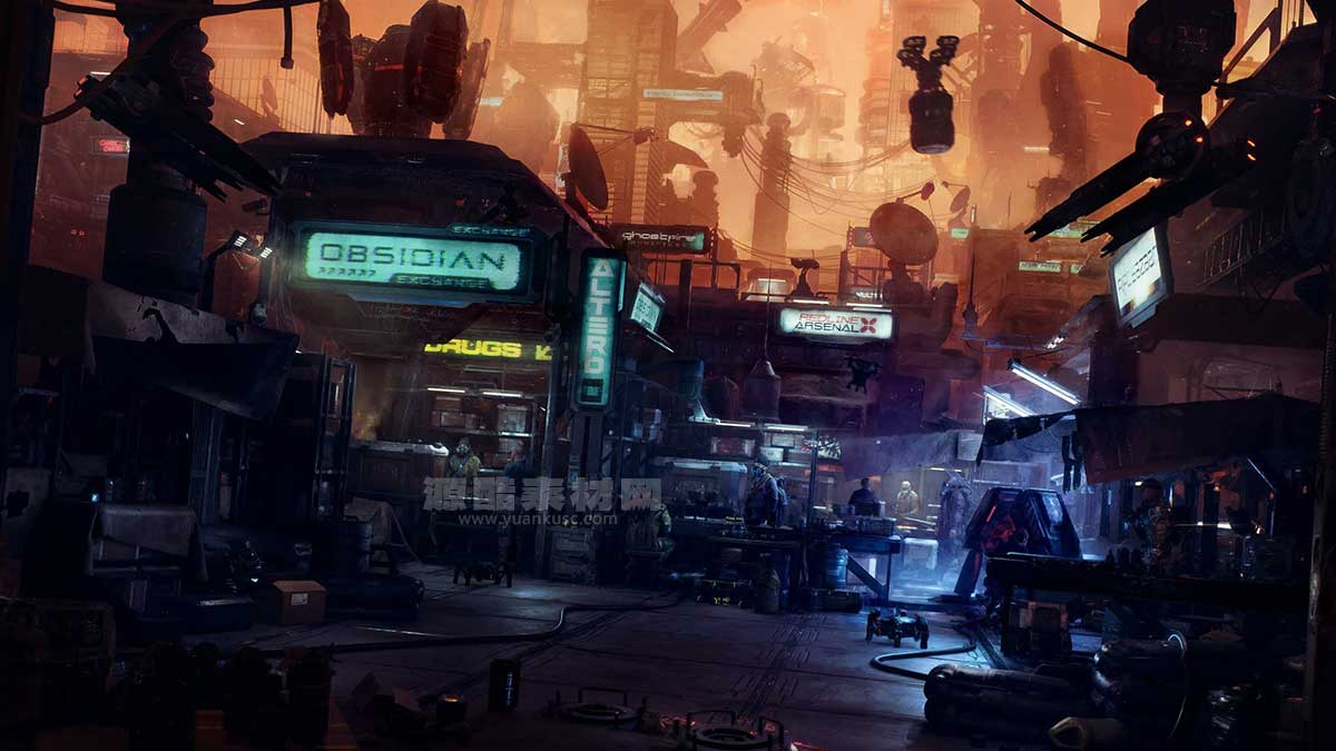 赛博朋克风格黑市市场交易场景建筑3D模型资产(Blender) Kitbash3D – Black Market