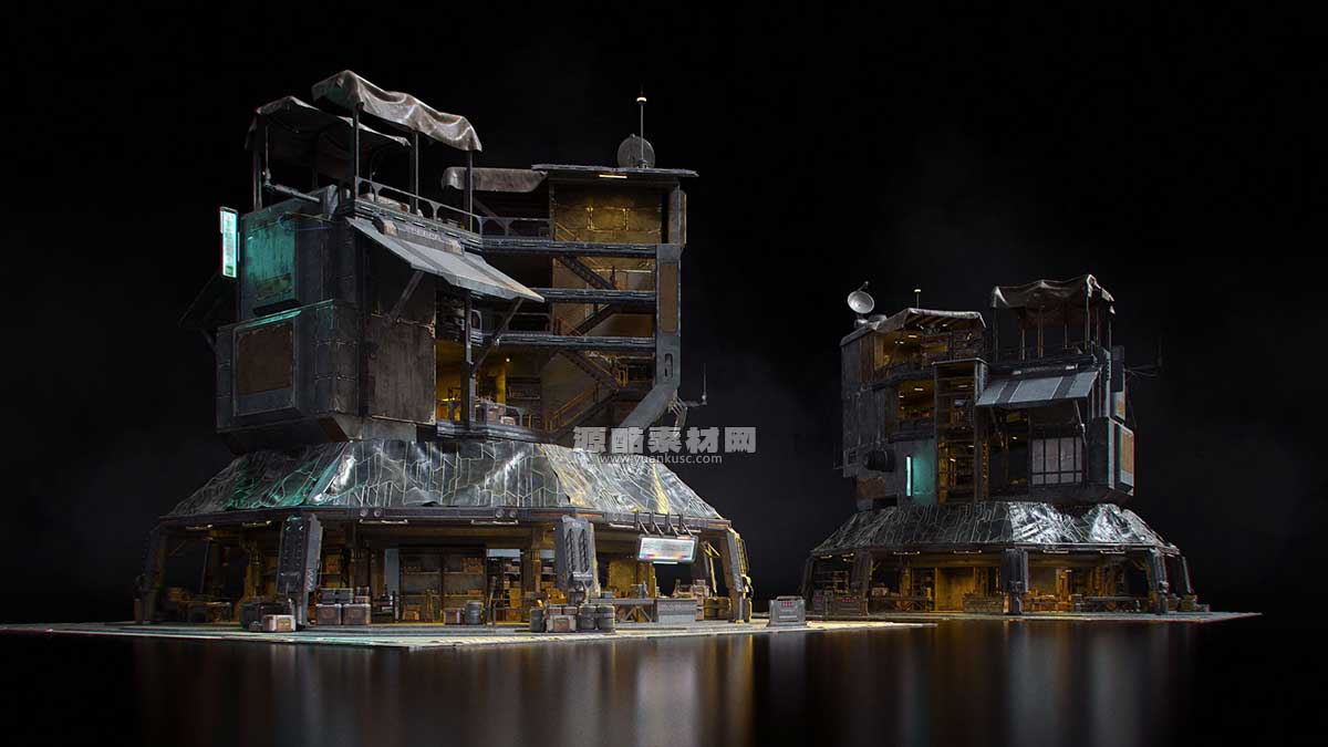 赛博朋克风格黑市市场交易场景建筑3D模型资产(Blender) Kitbash3D – Black Market