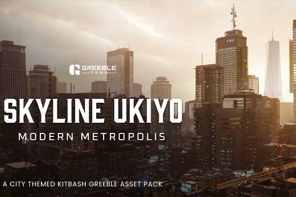 250+现代城市高楼大厦楼房建筑3D模型资产(Blender) Skyline Ukiyo Modern Metropolis – Modern Cities Kitbash Greeble Assets