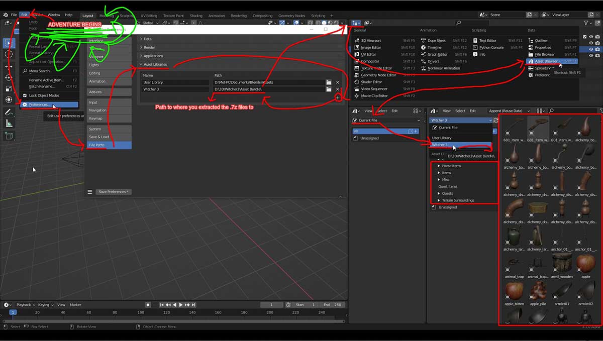 巫师3游戏场景物件3D模型资产预设(Blender) The Witcher 3: Wild Hunt Asset Library