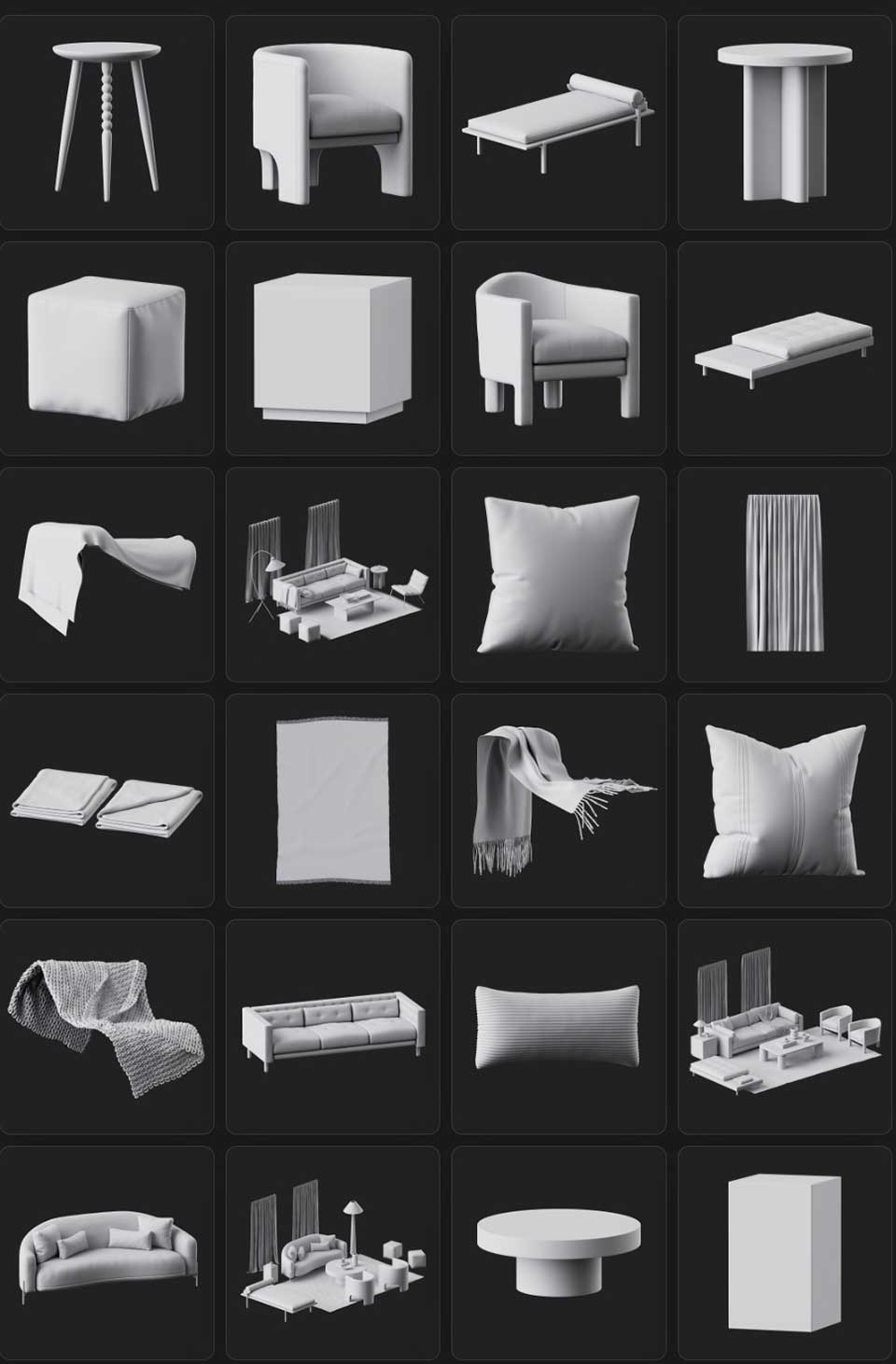 42个GSG灰猩猩室内客厅家具3D模型(FBX通用格式)