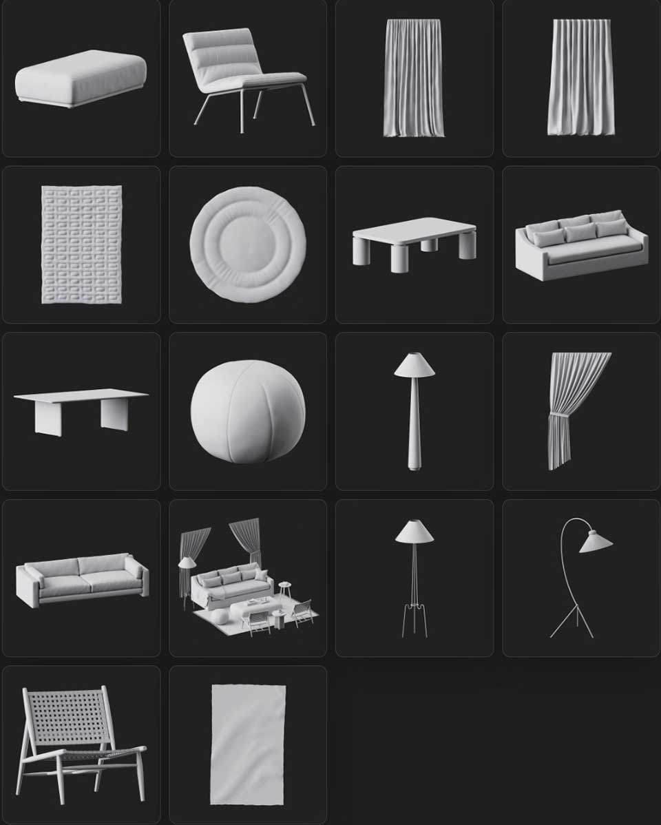 42个GSG灰猩猩室内客厅家具3D模型(FBX通用格式)