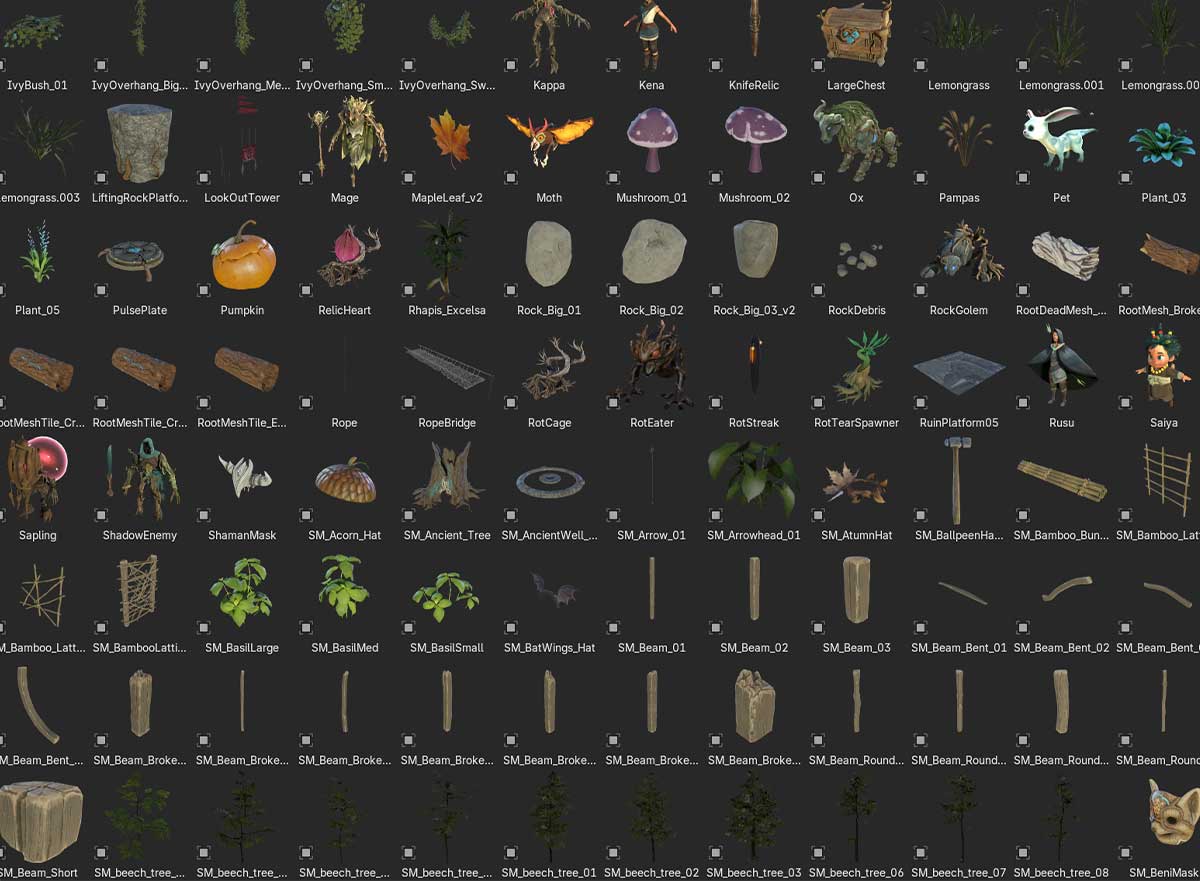 Blender中世纪奇幻游戏Kena: Bridge of Spirits角色场景道具3D模型资产 Kena Bridge of Spirits Asset Library