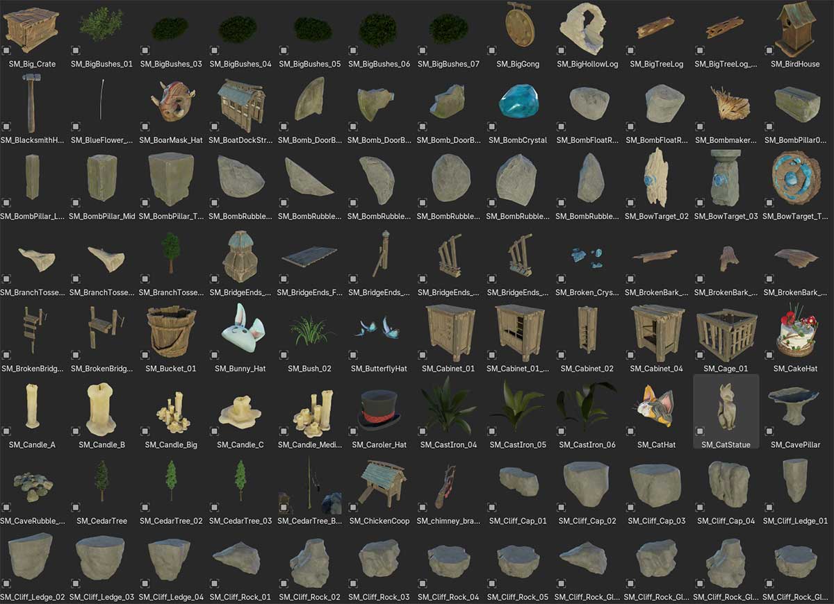 Blender中世纪奇幻游戏Kena: Bridge of Spirits角色场景道具3D模型资产 Kena Bridge of Spirits Asset Library