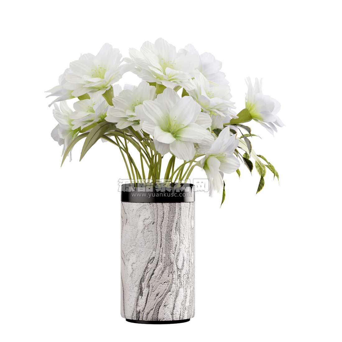 白色仿真花朵模型花瓶3D模型下载(C4D,FBX)