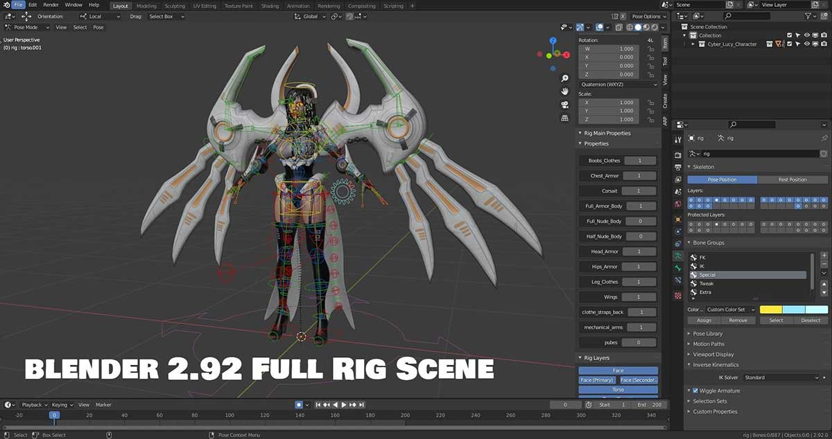 机械女人人物游戏角色3D模型(Blender,FBX) Cyborg Female – Game Ready 3D