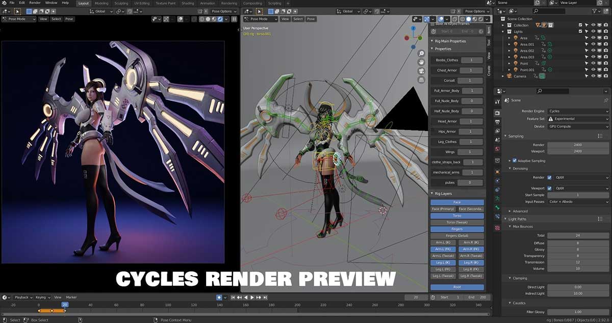 机械女人人物游戏角色3D模型(Blender,FBX) Cyborg Female – Game Ready 3D