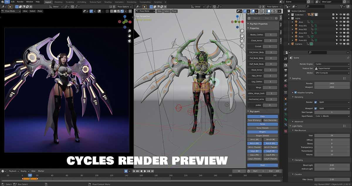 机械女人人物游戏角色3D模型(Blender,FBX) Cyborg Female – Game Ready 3D