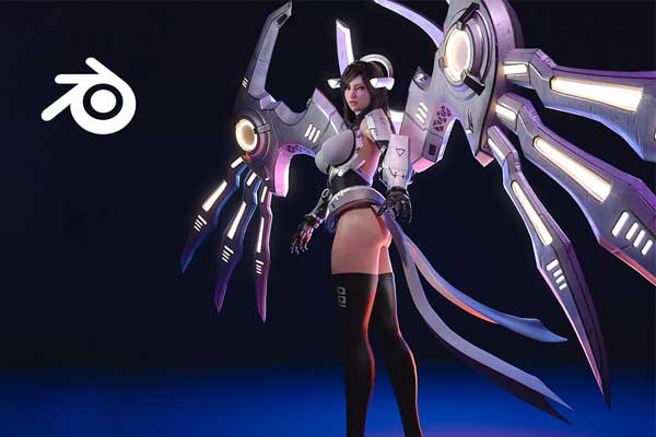 机械女人人物游戏角色3D模型(Blender,FBX) Cyborg Female – Game Ready 3D