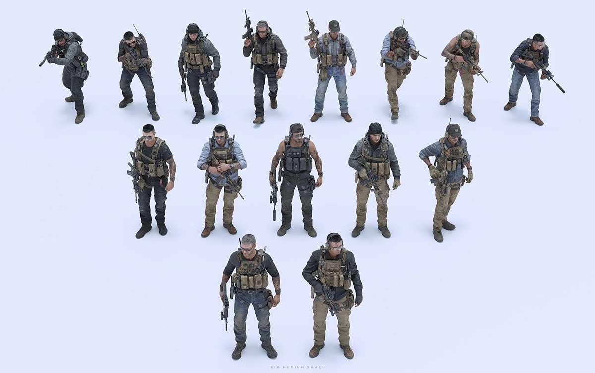 现代特种作战特工情报雇佣兵人物角色装备相关等3D模型资产(Blender/FBX/OBJ/UE格式) BigMediumSmall – Shadow Unit