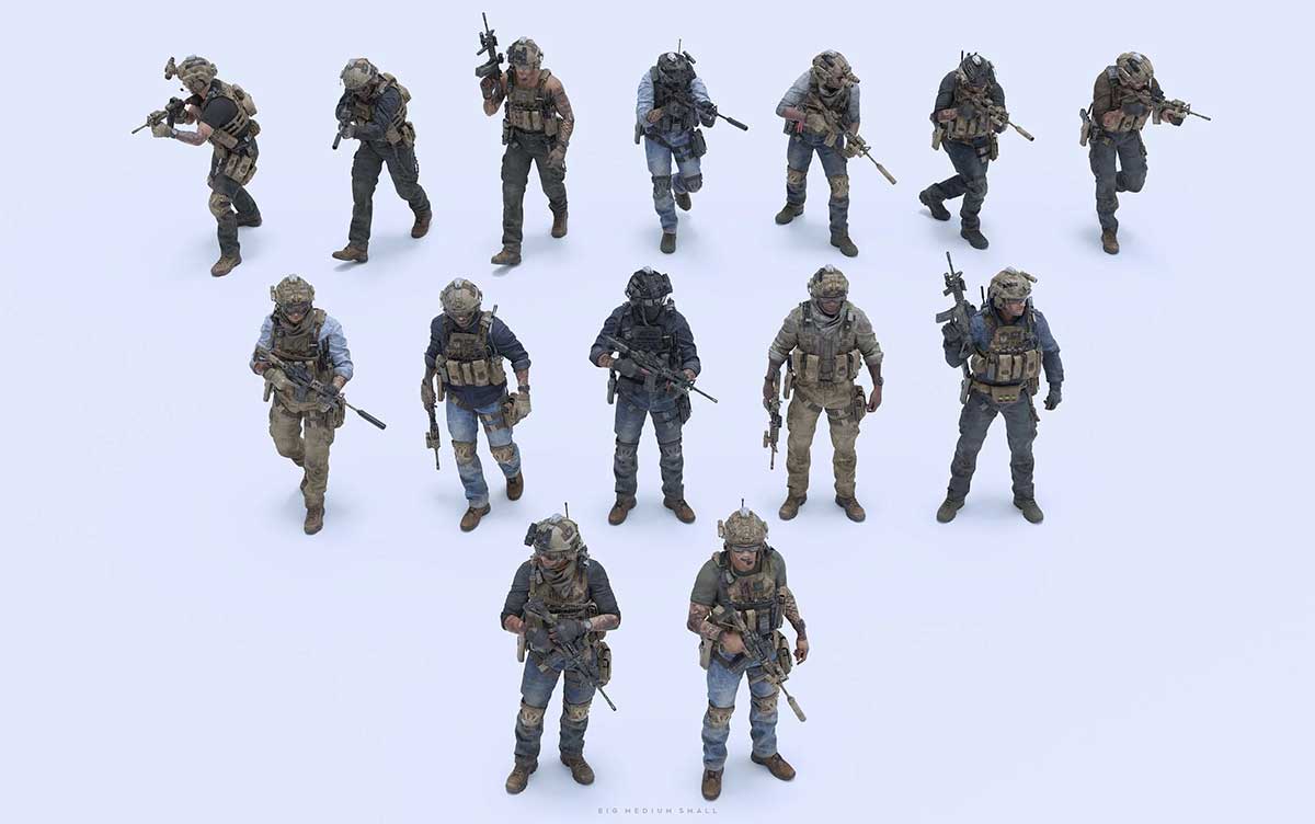 现代特种作战特工情报雇佣兵人物角色装备相关等3D模型资产(Blender/FBX/OBJ/UE格式) BigMediumSmall – Shadow Unit