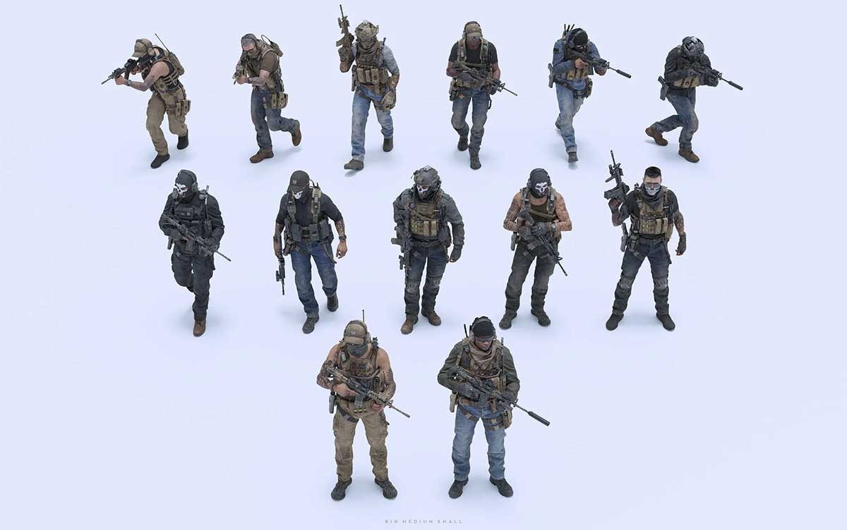 现代特种作战特工情报雇佣兵人物角色装备相关等3D模型资产(Blender/FBX/OBJ/UE格式) BigMediumSmall – Shadow Unit