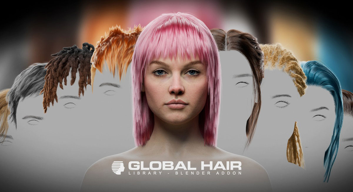 Blender人物角色发型头发资产库插件 Globalhair V1.0.0