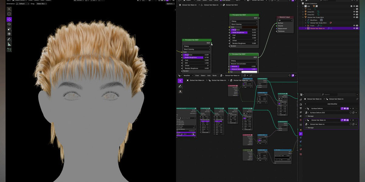 Blender人物角色发型头发资产库插件 Globalhair V1.0.0