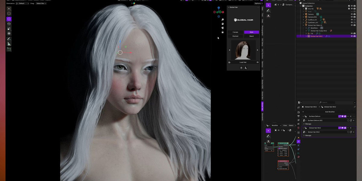 Blender人物角色发型头发资产库插件 Globalhair V1.0.0