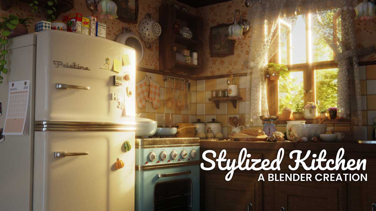 Blender风格化厨房场景建模贴图渲染完整基础视频教程包含工程文件(中英文字幕) Stylized Kitchen Course