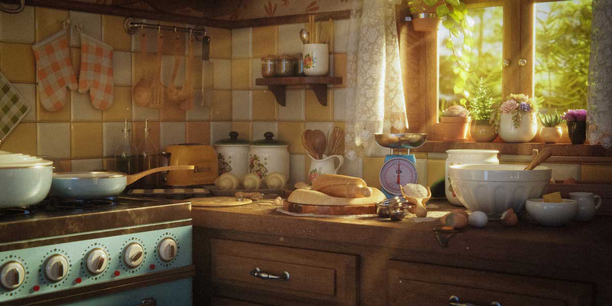 Blender风格化厨房场景建模贴图渲染完整基础视频教程包含工程文件(中英文字幕) Stylized Kitchen Course