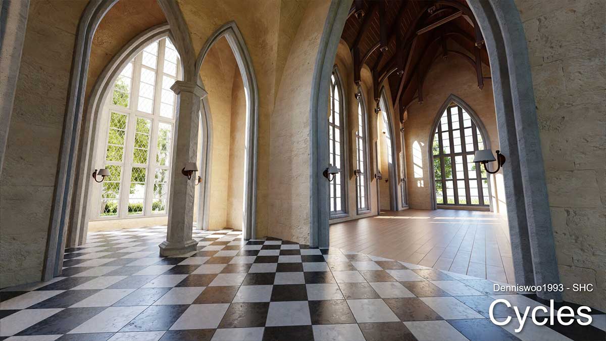 Blnder经典欧式庄园城堡和内部3D模型下载