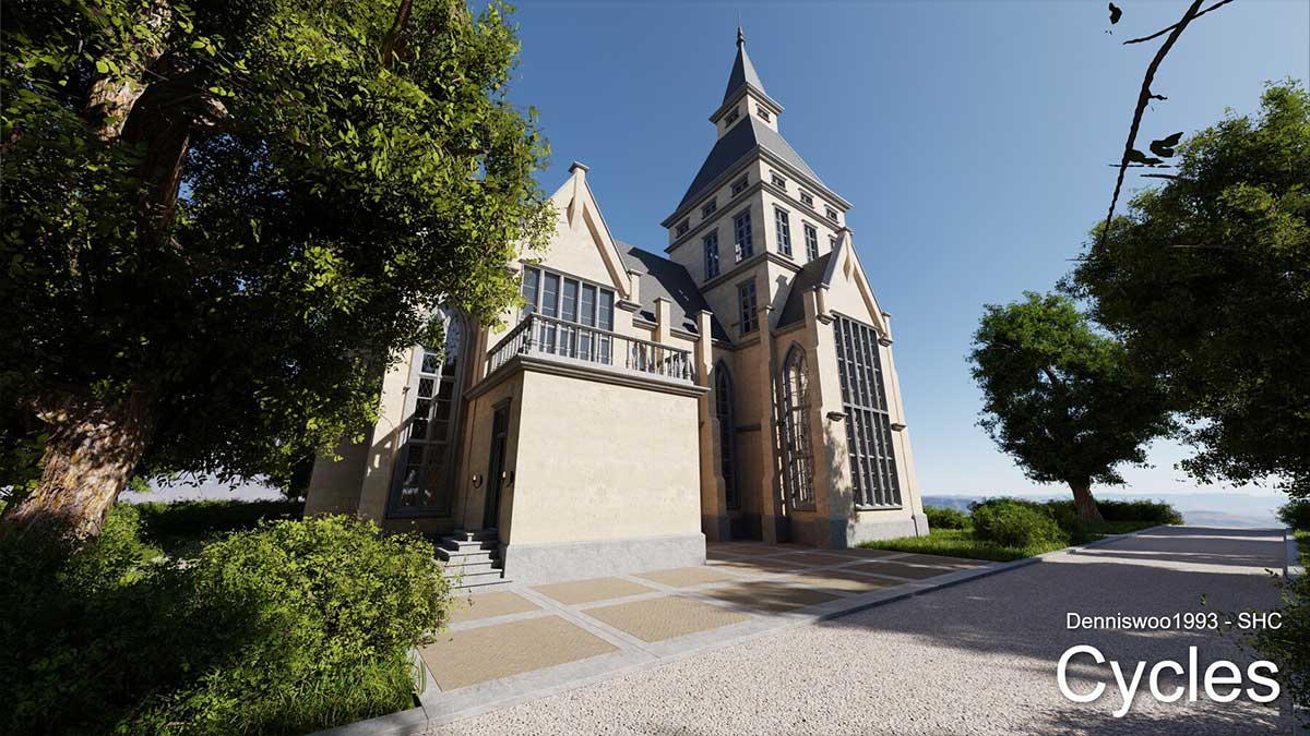 Blnder经典欧式庄园城堡和内部3D模型下载