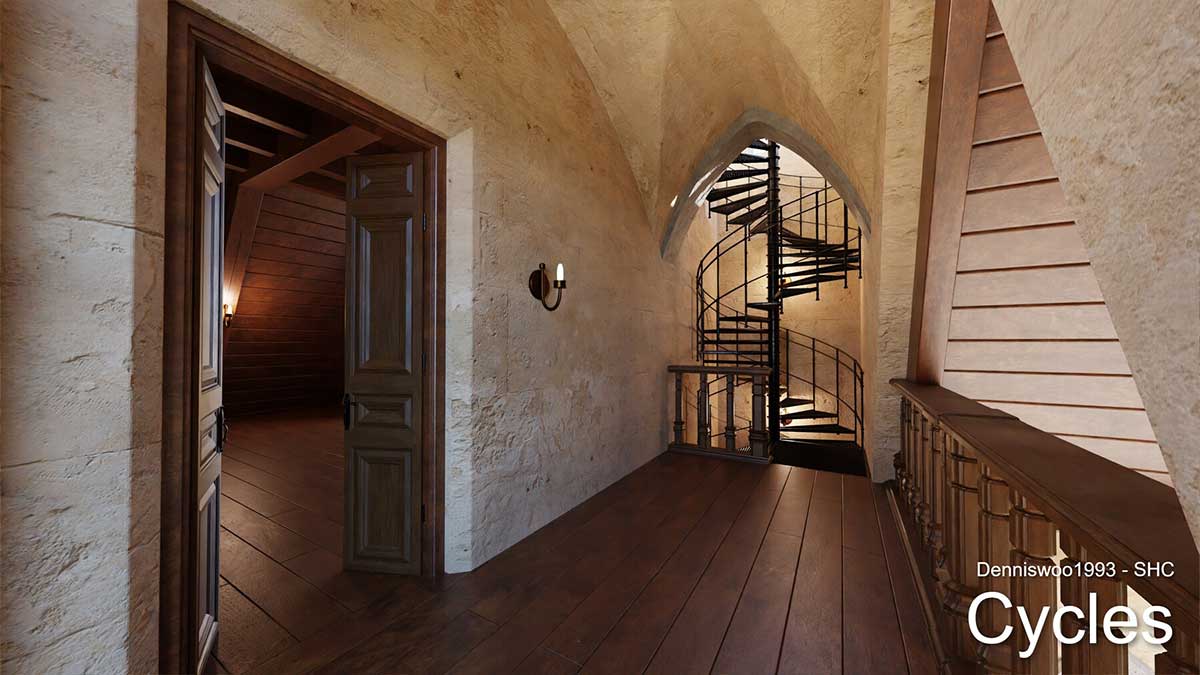 Blnder经典欧式庄园城堡和内部3D模型下载