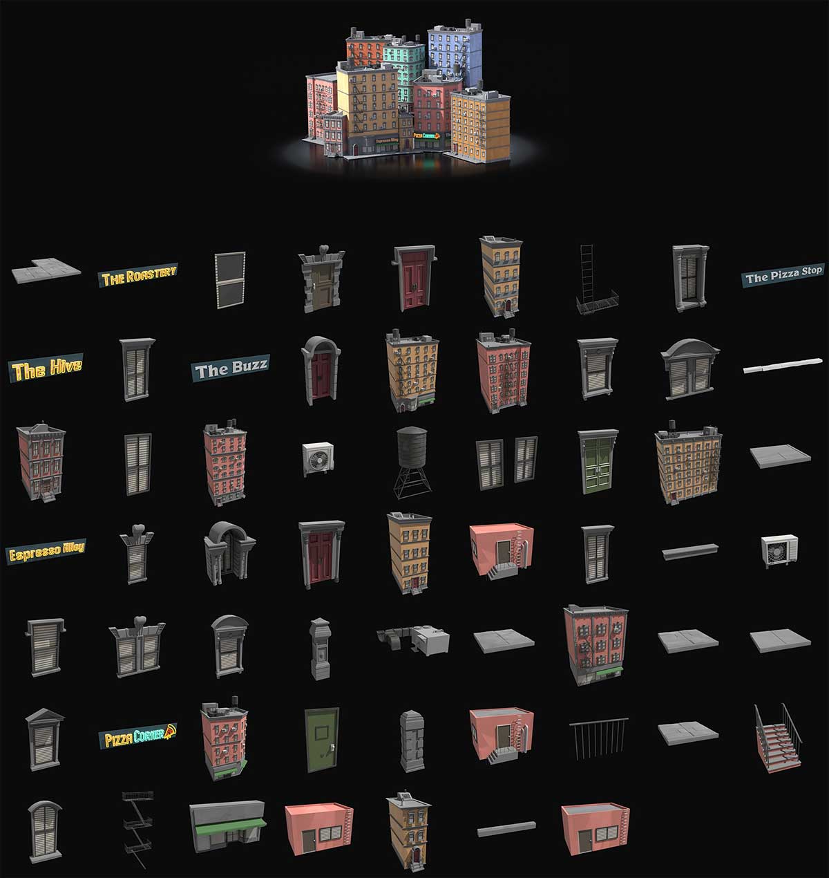 Blender中世纪建筑3D模型资产库 Stylized Building Library Vol.1 Kitbash Assets v1.0.1