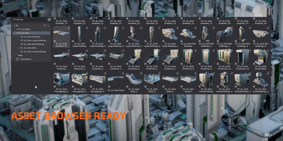 Blender数据都市科幻城市建筑3D模型资产 Arclink City – Data Megapolis Kitbash Buildings