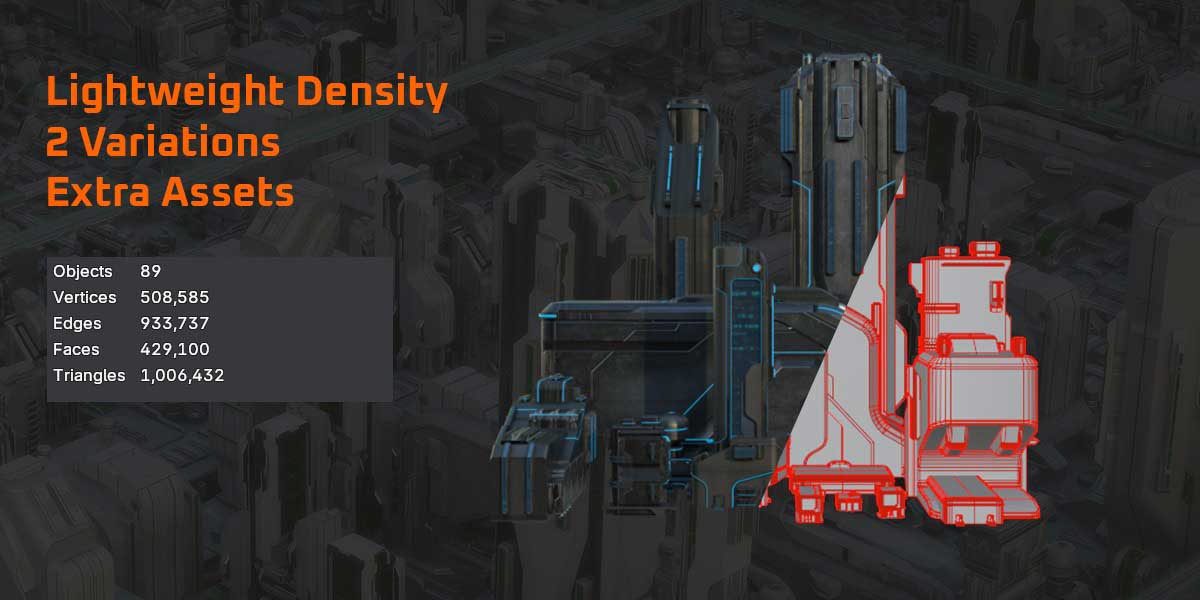 Blender数据都市科幻城市建筑3D模型资产 Arclink City – Data Megapolis Kitbash Buildings