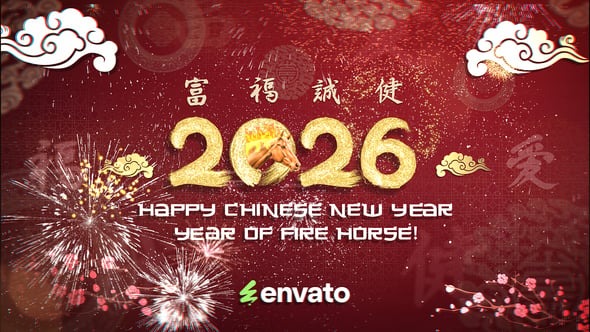 AE2026中国新年春节拜年动画开场模板