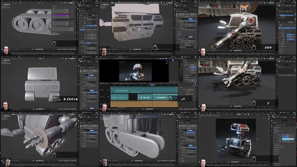 Blender瓦力科幻工程机器人建模材质绑定动画视频教程(中英字幕) Sci-Fi Construction Robot (Blender Tutorial Series)