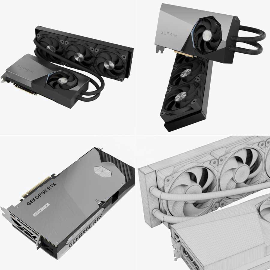 GeForce RTX 5090 32G Suprim Liquid模型5090显卡3D模型(C4D,Blender,MAX,FBX,OBJ)