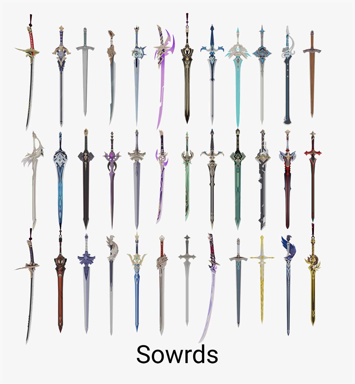 Blender原神武器3D模型资产包 Genshin Impact Weapon Pack