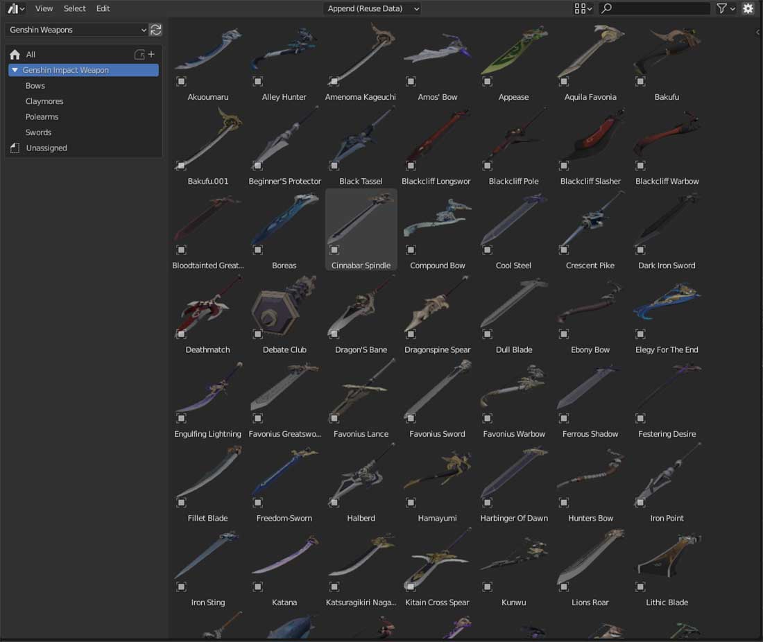 Blender原神武器3D模型资产包 Genshin Impact Weapon Pack